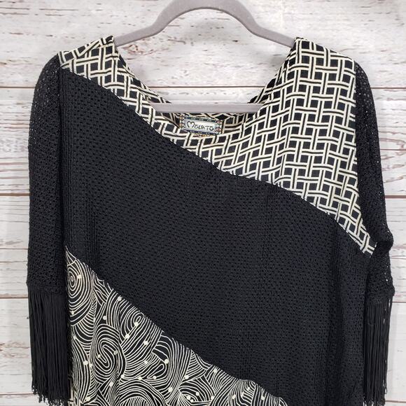 Molato Women's Black Color block Fringe 3/4 Sleeve Top Size Small - Picture 2 of 9
